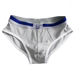 Underpants Men Casual Briefs Panda Pattern Elastic Wide Waistband Mid-rise Panties Breathable Stretchy Pleated Underwear