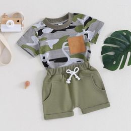 Clothing Sets Toddler Boys Summer Outfits Camouflage Short Sleeve Pocket T-Shirts Tops And Elastic Waist Shorts 2Pcs Clothes Set