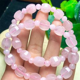 Link Bracelets 9MM Natural Rose Quartz Bucket Bead Bracelet Fashion Crystal Gemstone Jewelry Reiki Healing Gift For Women 1pcs 9X10MM