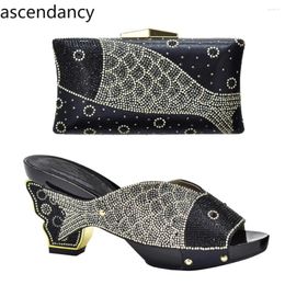 Dress Shoes Fashion Nigerian Lady And Bag Decorated With Rhinestone Italian Bags Matching Set For Wedding Ladies Heels