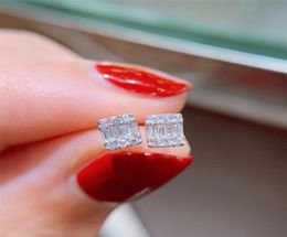 Sparkling Sweet Cut Fine Jewelry Real 925 Sterling Silver T Princess Cut White Topaz CZ Diamond Gemstones Women Wedding Stud Earri3073347
