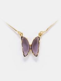 Luxury Jewellery women pink purple glass butterfly designer necklaces copper with gold plated pendant necklaces for girl fashion sty5902799