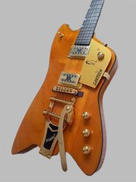 Hochqualität 6199tw Billy Bo Jupiter Fire E -Gitarre OEM, transparente gelbe Farbe, Mahagoni -Körper, großes Vibrato -System, außergewöhnlicher Gitarre