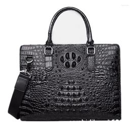 Evening Bags Vintage Crocodile Pattern Split Leather Briefcase Men Business Laptop Tote Casual Men's Messenger Shoulder Bag Male Handbag