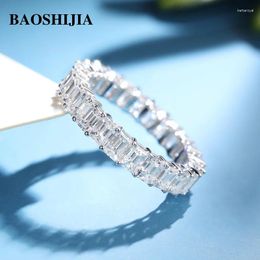 Cluster Rings BAOSHIJIA Natural Emerald Cut Diamond Ring In Solid 18k White Gold Luxury Women's Jewellery Engagement Band Minimalist