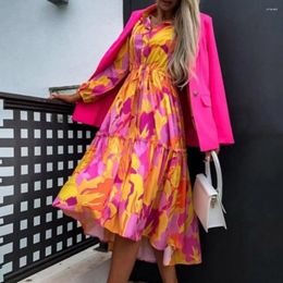 Casual Dresses Women Trendy Printed Tie-waist Long-sleeve Dress Elegant Loose Lady Feminine Clothes For Dating