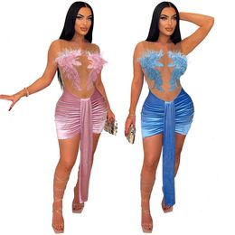 Sexy Tube Top Dress See Through Hip Wrapped Party Short Skirt For Women