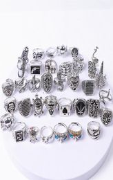 Accessories Fashion JewelryRings 50pcslot Punk Gothic Snake Owl Skull Animal Silver Plated Rings For Women Men Mix Style Vintage 8354001