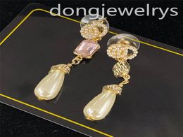 Chain Wedding Party Jewerlry Earings Gold Plated Luxurys Designer Earring Crystal Rhinestone Stud Dongjewelrys Luxury Famous Brand2012957