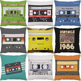 Pillow 45x45cm Pillowcase Cassette Tape And Vinyls Printed Polyester Cover Decor Vintage Walkman Case