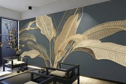 Custom hand painted nordic wind banana leaf golden background wallpaper papel de parede wall papers home decor