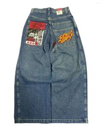 Men's Jeans Vintage Harajuku Hip Hop JNCO Y2K Letter Embroidered Baggy Denim Pants Mens Womens Goth High Waist Wide Trousers