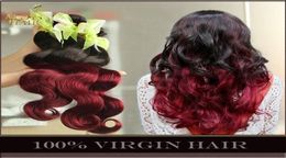 Ombre Brazilian Body Wave Human Hair Weave Bundles Ombre Virgin Human Hair Extensions Wefts Two Toned 1B99J Burgundy Wine Red Tan4588575