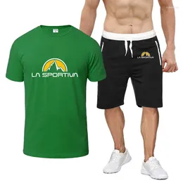 Men's Tracksuits 2024 Summer Men La Sportiva Logo Print Thin Loose Round Neck Short-sleeved Quick Drying Tops Drawstring Sports Shorts