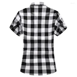 Men's Casual Shirts Summer Striped Plaid Short-sleeved Shirt Fashion Cotton White Red Green Gray Blue Camisa Man Chemise 7XL