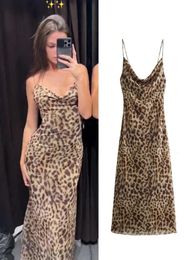 Leopard Print Sling Maxi Womens Dress 2024 Summer Elegant Backless Sleeveless Dress Sexy Party Vest 240429