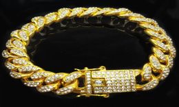 New Mens Hip Hop Gold Bracelets Simulated Diamond Bracelets Jewelry Fashion Iced Out Miami Cuban Link Chain Bracelet1822024