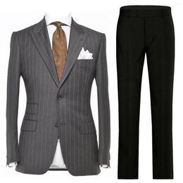 Men's Suits 2 Pieces Suit Slim Fit Stripe Jacket With Black Pants For Business Wedding Party