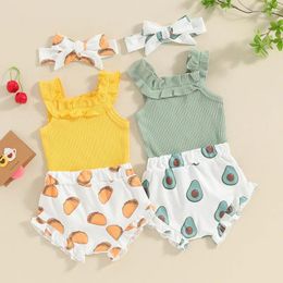 Clothing Sets Baby Girls 3Pcs Summer Outfit Sleeveless Romper Taco/Avocado Print Shorts Headband Set Born Clothes