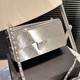 Luxury Designer Women Quilted Metal Box Crossbody Bags Famous Brand Classic Mirror Surface Shoulder Bag Tote High Quality Gold Silver Hardware Multi Pochette Bag