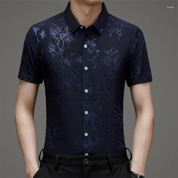 Men's Casual Shirts High Quality Elegant Men Floral Shirt Short Sleeved Business Formal Ice Silk Dress Plus Size Printed Mens Clothing