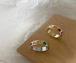 2021 New Vintage Bohemia Colourful Enamel Love Heart Ring Cute Simple Metal Gold Silver Colour Rings for Women Mood Ring Q07087012389