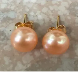 Dangle Earrings Huge A Pair Of 9-10mm South Sea Gold Pink Pearl Earring 14k