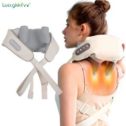 Neck Shoulder Massager Deep Tissue Shiatsu Back Massagers with Heat for Pain Relief Electric Kneading Squeeze Muscles Massage 240430