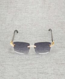 Vintage Rhinestone Black White Buffalo Horn Rimless Sunglasses Men Wood Sun Glasses Metal Frame Shades for Summer Club Eyewear3215126