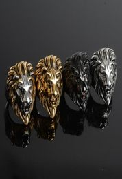 2020 Gold silver color Lion 039s head Men Hip hop rings fashion punk Animal shape ring male Hiphop jewelry gifts2575697