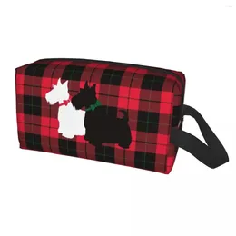 Cosmetic Bags Custom Tartan Scottie Dog Travel Bag Women Scottish Terrier Toiletry Makeup Organiser Ladies Beauty Storage Dopp Kit