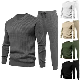 Men's Tracksuits Mens Set Waffle Suit Spring Autumn Sports Long Sleeve Sweatshirts And Trousers Two-piece Male Two Piece Tracksuit