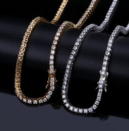 3mm Iced Out Bling Zircon 1 Row Tennis Chain Necklace Men Hip hop Jewelry Gold Silver Rose Gold Charms8213045