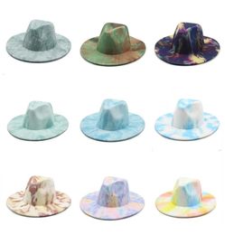 Fedora Women Hats Tie Dye Wide Brim Winter Spring Wool Felt Top Jazz Hat Street Vintage Fascinator Camouflage Caps2727133