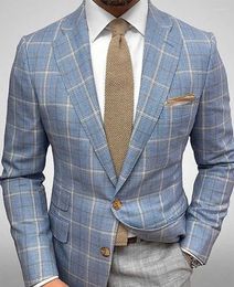 Men's Suits Men Casual Plaid Print Notch Lapel Two Button Blazer Suit Slim Fit Business Wedding Costume