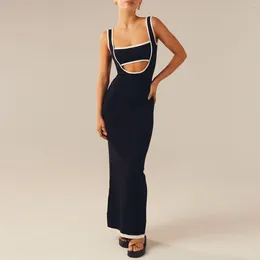 Casual Dresses Hirigin Women Hollow Out Backless Maxi Dress Knitted Spaghetti Strap Bandage Long Low Cut Bodycon Party