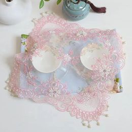 Table Cloth Pink Bead Flower Embroidery Cover Wedding Party Tablecloth Kitchen Christmas Decoration And Accessories