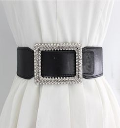 Belts Fashion Elastic Leather Wide Belt For Women Square Rhinestone Buckle Waist Strap Corset Girdle Female Waistband8191104