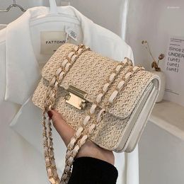 Shopping Bags Weave Square Crossbody Bag 2024 Summer High-quality Straw Women's Designer Handbag Chain Shoulder Messenger Purses