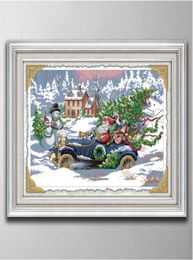 Roadster Santa home decor paintings Handmade Cross Stitch Craft Tools Embroidery Needlework sets counted print on canvas DMC 14CT8583237