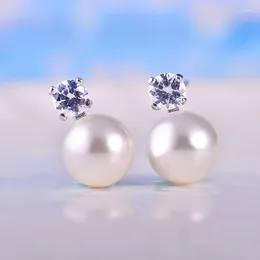 Stud Earrings Real 925 Sterling Silver Zircon Pearl For Women Girls Fashion Sterling-silver-jewelry Brincos Brinco