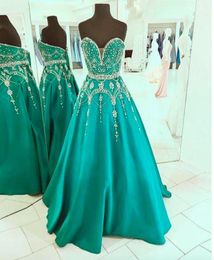 Luxurious Emerald Green Prom Dresses Crystal Beading Full Body Plunging Vneck Bandage Satin Elegant Formal Evening Gowns Pageant 6683722