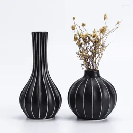 Vases Nordic Black Striped Ceramic Vase Home Decoration Aesthetics Modern Living Room Desk Flower Arranger Creative For Flowers