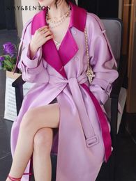 Women's Jackets British Retro Elegant Purple Contrast Colour Lapels Trench Coat High-End Fashion Temperament Lady Mid-Length For Women
