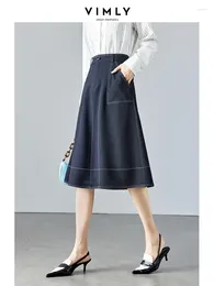 Skirts Vimly High Waisted Umbrella Women's Autumn Skirt 2024 Contrast Office Lady Elegant A-line Midi Woman Clothing M2585