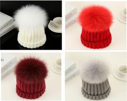 Fashion Women Hat Winter 15cm Fur Ball Pom Pom Knit Beanie Ski Cap Bobble5714924