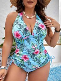 Women's Swimwear SEAURAL Plus Size V-neck Halter Neck Tankini Set Women Sexy Tie Side Large Size Two Pieces Swimsuit 2024 Bathing Suit Swimwear