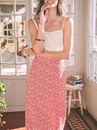 Skirts One Piece Wrap Skirt Women's Daisy Print Slit High Waist Female Midi Jupe With Buttons 2024 Spring