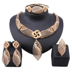 Trendy Nigerian African Beads Jewelry Sets Crystal Necklace Earrings Bangle Ring Party Wedding Dubai Jewellry Set5225342