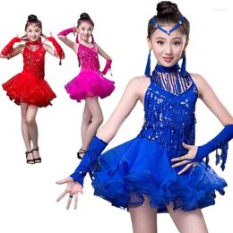 Stage Wear Style Latin Dance Costume Fringe Tassel Stones Dress For Girls Kids Performance Dresses